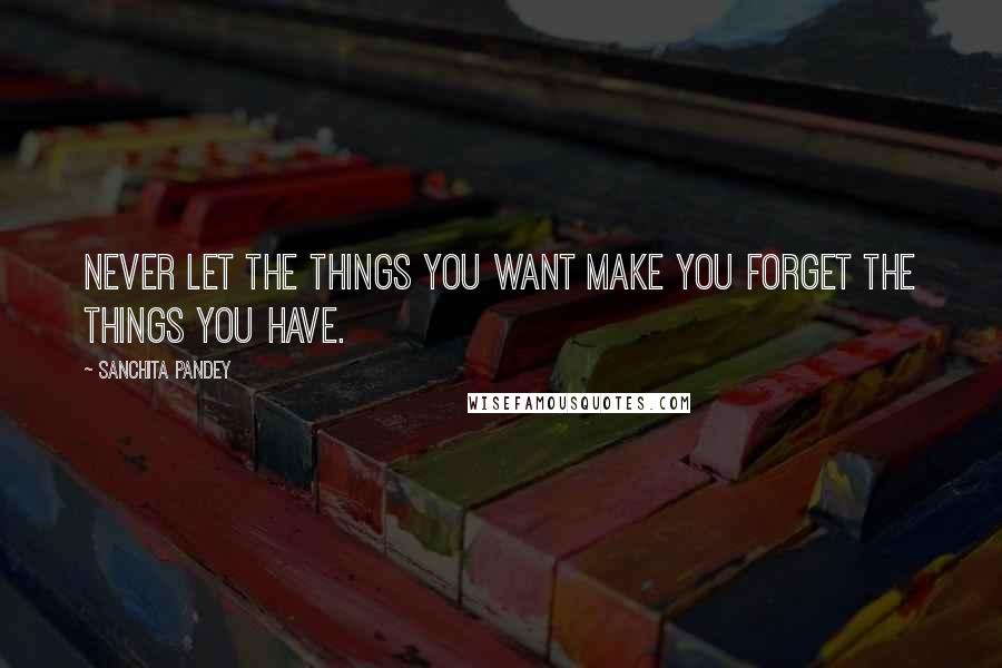 Sanchita Pandey Quotes: Never let the things you want make you forget the things you have.