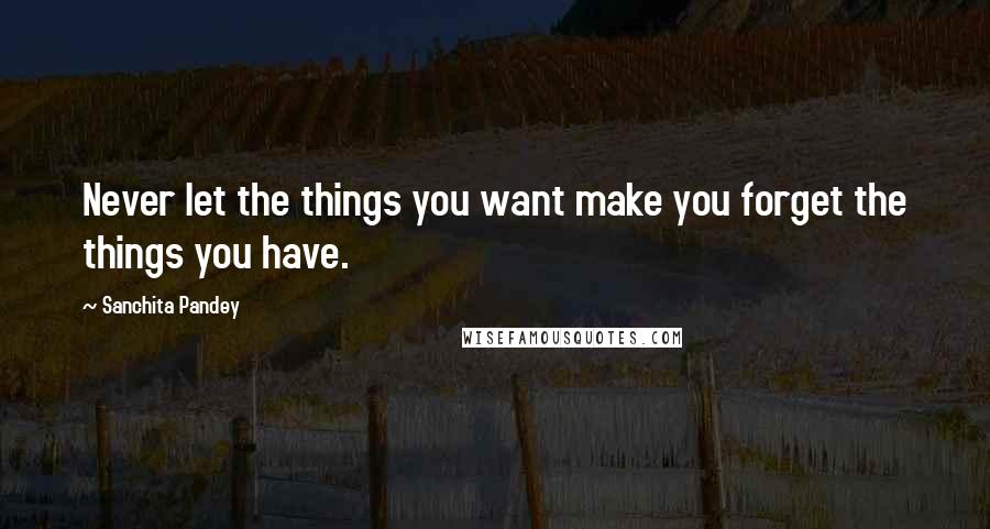 Sanchita Pandey Quotes: Never let the things you want make you forget the things you have.