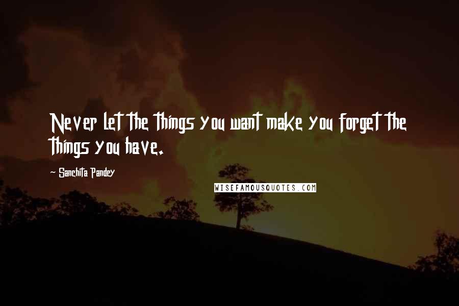 Sanchita Pandey Quotes: Never let the things you want make you forget the things you have.