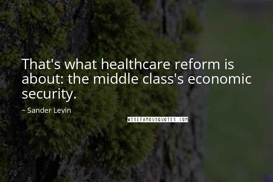 Sander Levin Quotes: That's what healthcare reform is about: the middle class's economic security.