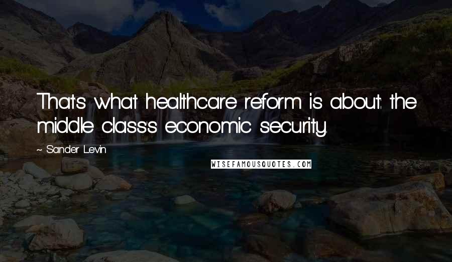 Sander Levin Quotes: That's what healthcare reform is about: the middle class's economic security.