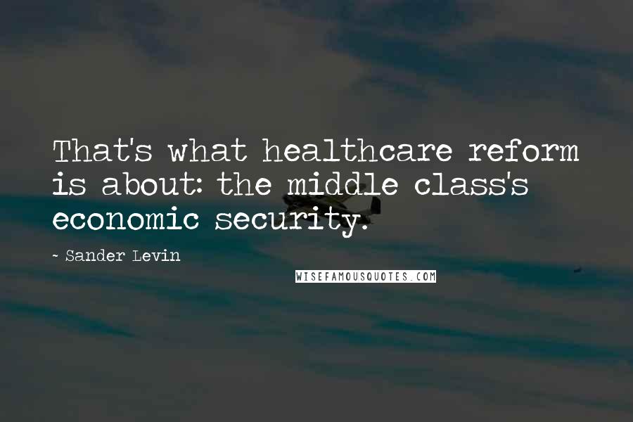 Sander Levin Quotes: That's what healthcare reform is about: the middle class's economic security.