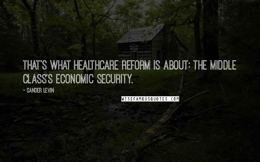 Sander Levin Quotes: That's what healthcare reform is about: the middle class's economic security.