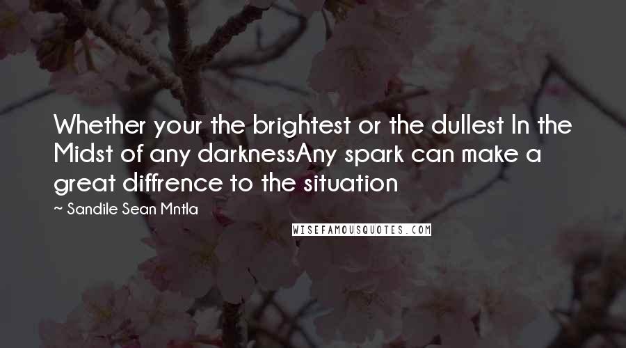 Sandile Sean Mntla Quotes: Whether your the brightest or the dullest In the Midst of any darknessAny spark can make a great diffrence to the situation