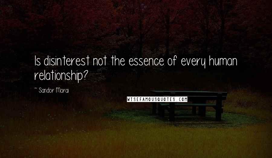 Sandor Marai Quotes: Is disinterest not the essence of every human relationship?