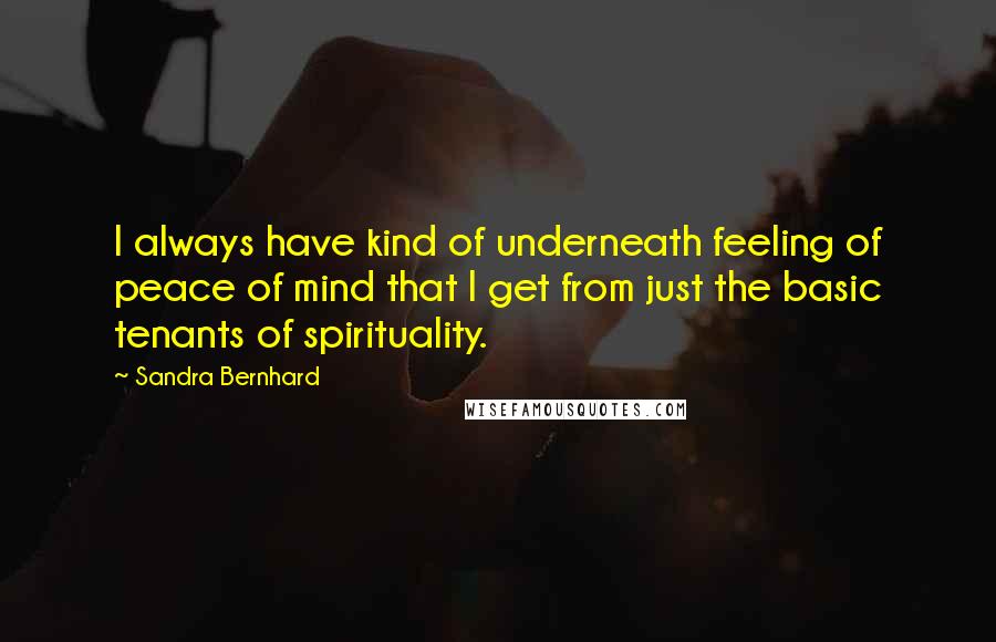 Sandra Bernhard Quotes: I always have kind of underneath feeling of peace of mind that I get from just the basic tenants of spirituality.