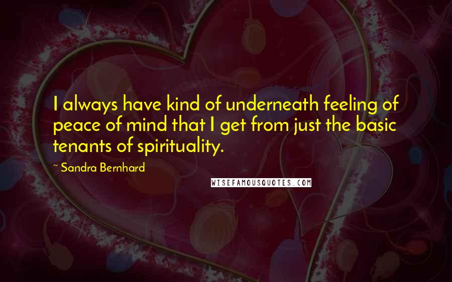 Sandra Bernhard Quotes: I always have kind of underneath feeling of peace of mind that I get from just the basic tenants of spirituality.