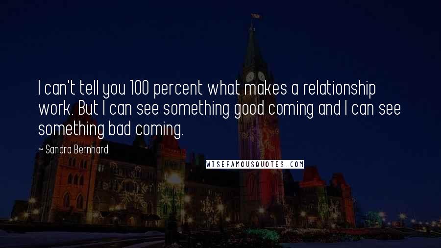 Sandra Bernhard Quotes: I can't tell you 100 percent what makes a relationship work. But I can see something good coming and I can see something bad coming.