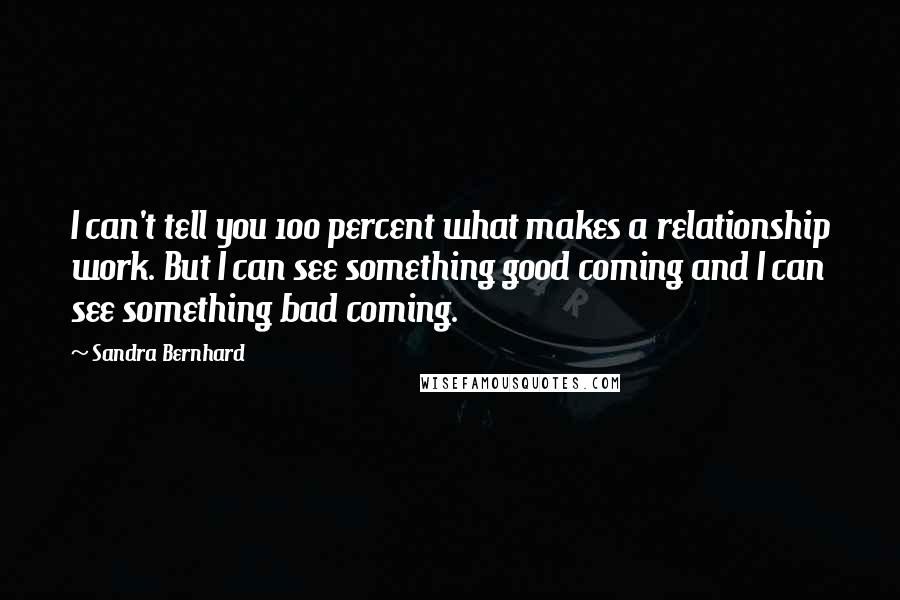 Sandra Bernhard Quotes: I can't tell you 100 percent what makes a relationship work. But I can see something good coming and I can see something bad coming.