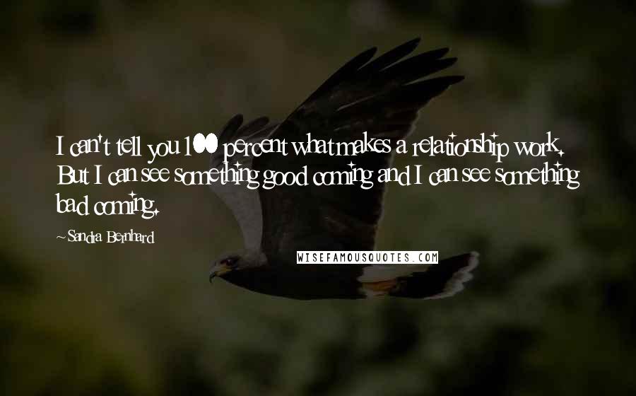 Sandra Bernhard Quotes: I can't tell you 100 percent what makes a relationship work. But I can see something good coming and I can see something bad coming.