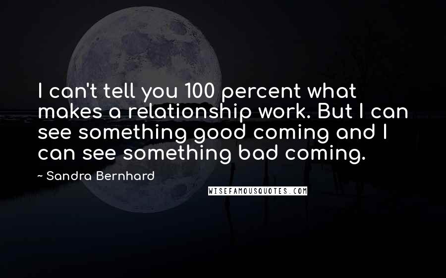 Sandra Bernhard Quotes: I can't tell you 100 percent what makes a relationship work. But I can see something good coming and I can see something bad coming.