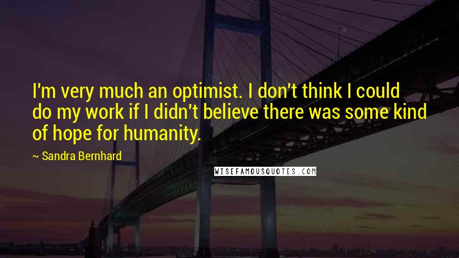 Sandra Bernhard Quotes: I'm very much an optimist. I don't think I could do my work if I didn't believe there was some kind of hope for humanity.
