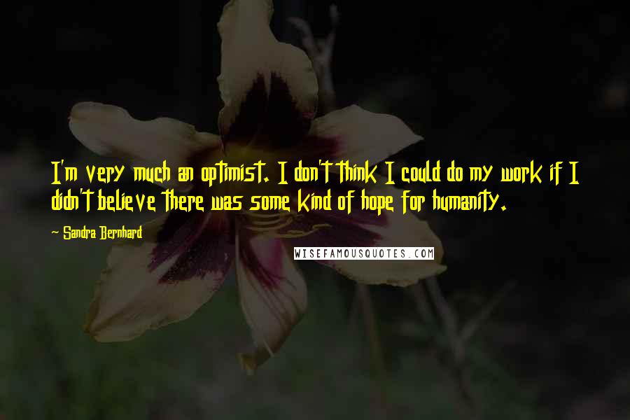 Sandra Bernhard Quotes: I'm very much an optimist. I don't think I could do my work if I didn't believe there was some kind of hope for humanity.