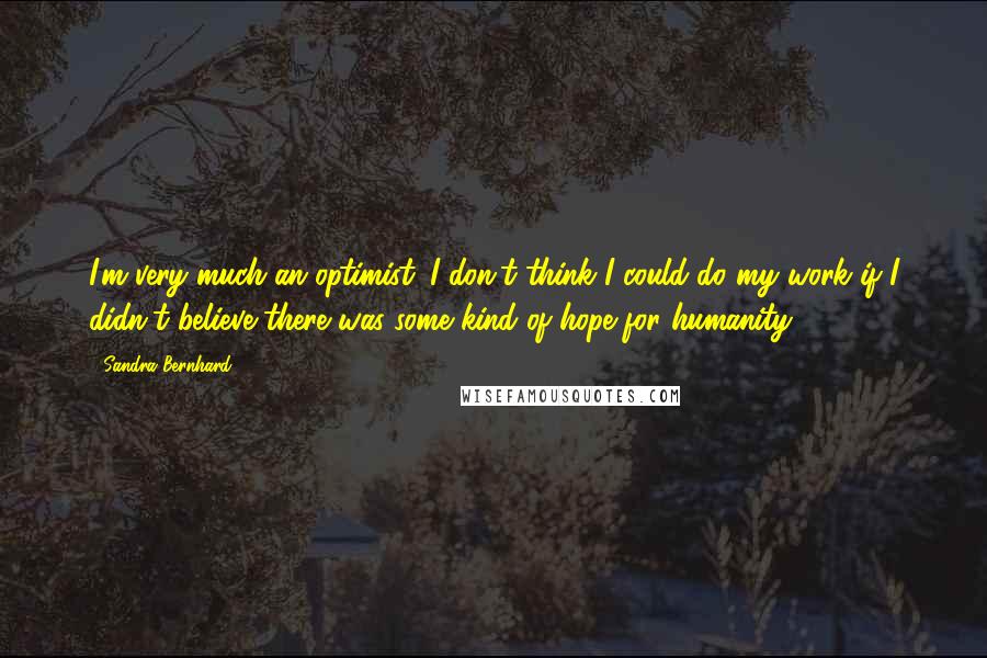 Sandra Bernhard Quotes: I'm very much an optimist. I don't think I could do my work if I didn't believe there was some kind of hope for humanity.