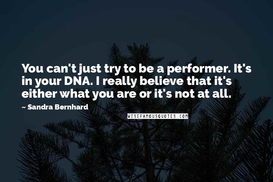 Sandra Bernhard Quotes: You can't just try to be a performer. It's in your DNA. I really believe that it's either what you are or it's not at all.