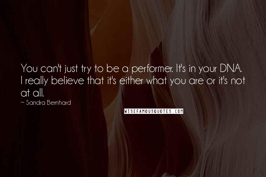 Sandra Bernhard Quotes: You can't just try to be a performer. It's in your DNA. I really believe that it's either what you are or it's not at all.