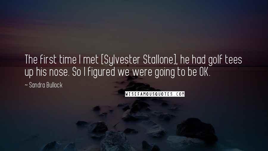 Sandra Bullock Quotes: The first time I met [Sylvester Stallone], he had golf tees up his nose. So I figured we were going to be OK.