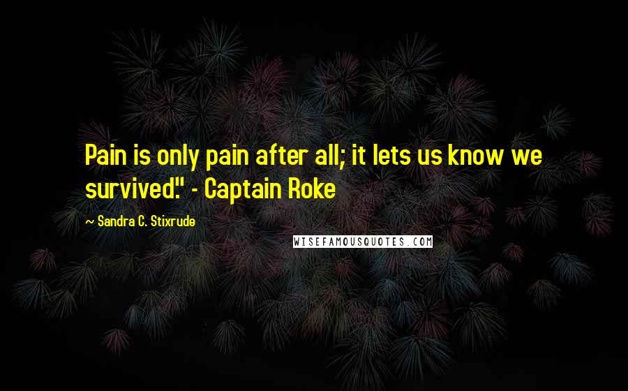 Sandra C. Stixrude Quotes: Pain is only pain after all; it lets us know we survived." - Captain Roke