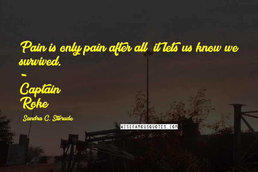 Sandra C. Stixrude Quotes: Pain is only pain after all; it lets us know we survived." - Captain Roke