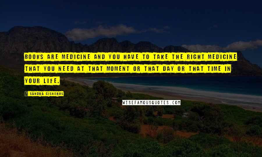 Sandra Cisneros Quotes: Books are medicine and you have to take the right medicine that you need at that moment or that day or that time in your life.