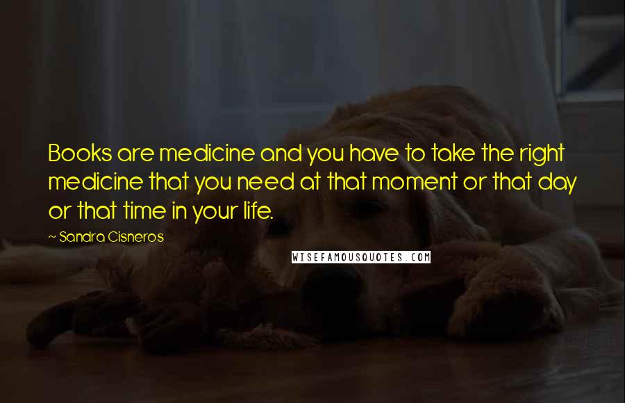 Sandra Cisneros Quotes: Books are medicine and you have to take the right medicine that you need at that moment or that day or that time in your life.