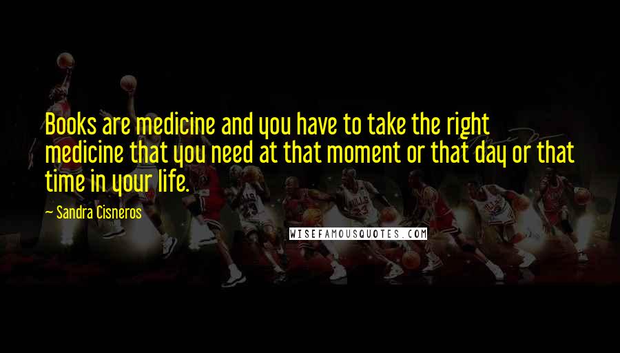 Sandra Cisneros Quotes: Books are medicine and you have to take the right medicine that you need at that moment or that day or that time in your life.