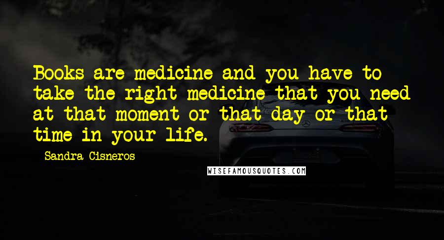 Sandra Cisneros Quotes: Books are medicine and you have to take the right medicine that you need at that moment or that day or that time in your life.