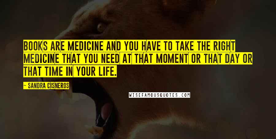 Sandra Cisneros Quotes: Books are medicine and you have to take the right medicine that you need at that moment or that day or that time in your life.