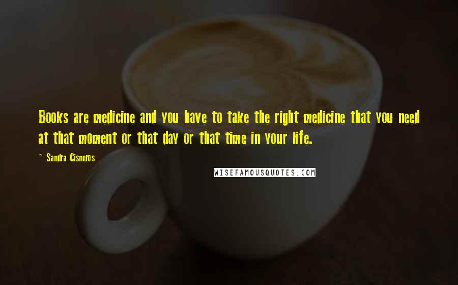 Sandra Cisneros Quotes: Books are medicine and you have to take the right medicine that you need at that moment or that day or that time in your life.