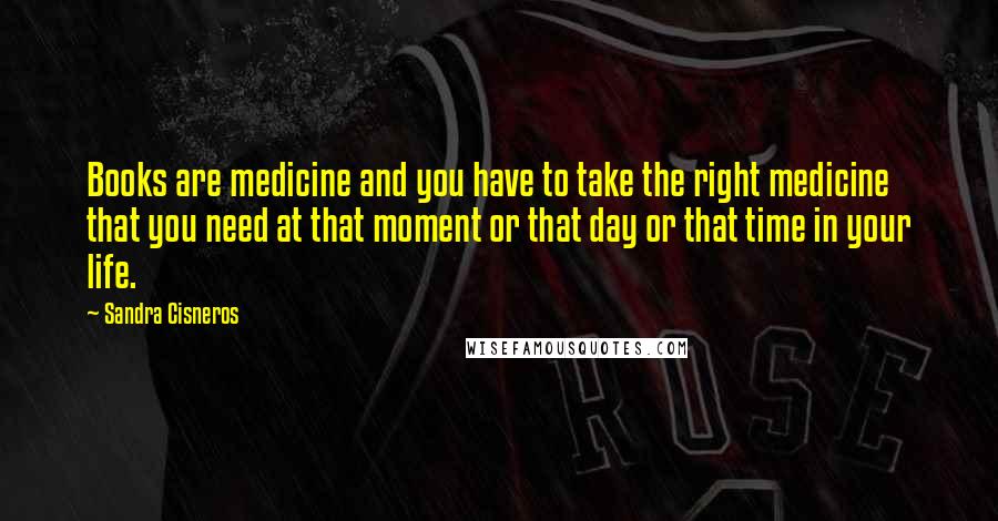 Sandra Cisneros Quotes: Books are medicine and you have to take the right medicine that you need at that moment or that day or that time in your life.