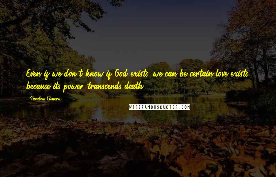Sandra Cisneros Quotes: Even if we don't know if God exists, we can be certain love exists, because its power transcends death.