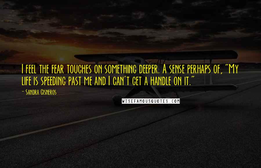 Sandra Cisneros Quotes: I feel the fear touches on something deeper. A sense perhaps of, "My life is speeding past me and I can't get a handle on it."