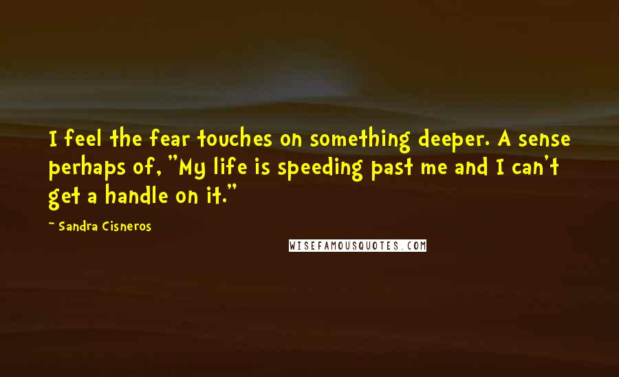 Sandra Cisneros Quotes: I feel the fear touches on something deeper. A sense perhaps of, "My life is speeding past me and I can't get a handle on it."