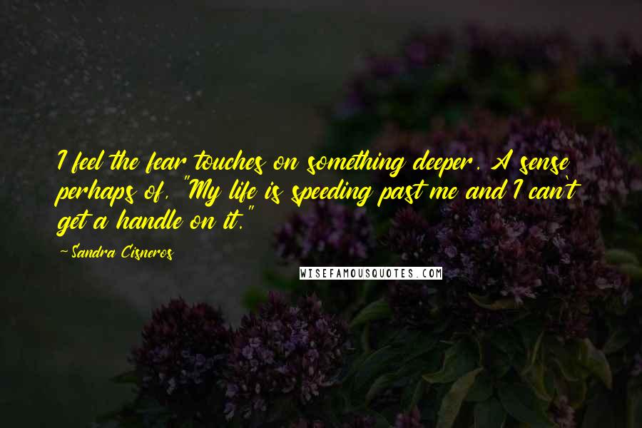 Sandra Cisneros Quotes: I feel the fear touches on something deeper. A sense perhaps of, "My life is speeding past me and I can't get a handle on it."