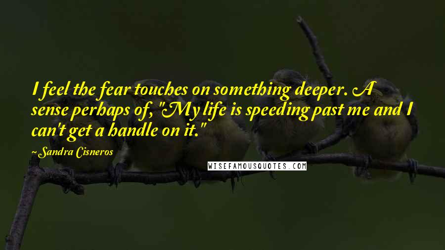 Sandra Cisneros Quotes: I feel the fear touches on something deeper. A sense perhaps of, "My life is speeding past me and I can't get a handle on it."
