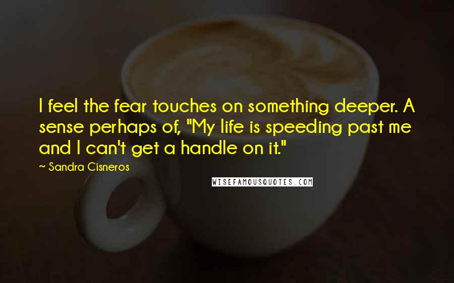 Sandra Cisneros Quotes: I feel the fear touches on something deeper. A sense perhaps of, "My life is speeding past me and I can't get a handle on it."