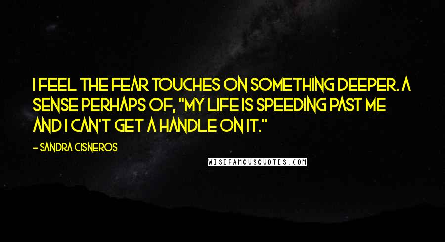 Sandra Cisneros Quotes: I feel the fear touches on something deeper. A sense perhaps of, "My life is speeding past me and I can't get a handle on it."