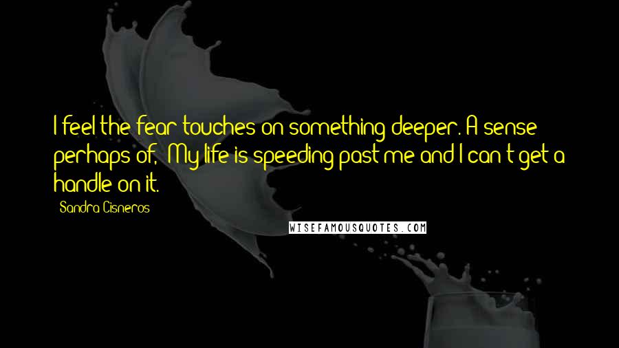 Sandra Cisneros Quotes: I feel the fear touches on something deeper. A sense perhaps of, "My life is speeding past me and I can't get a handle on it."