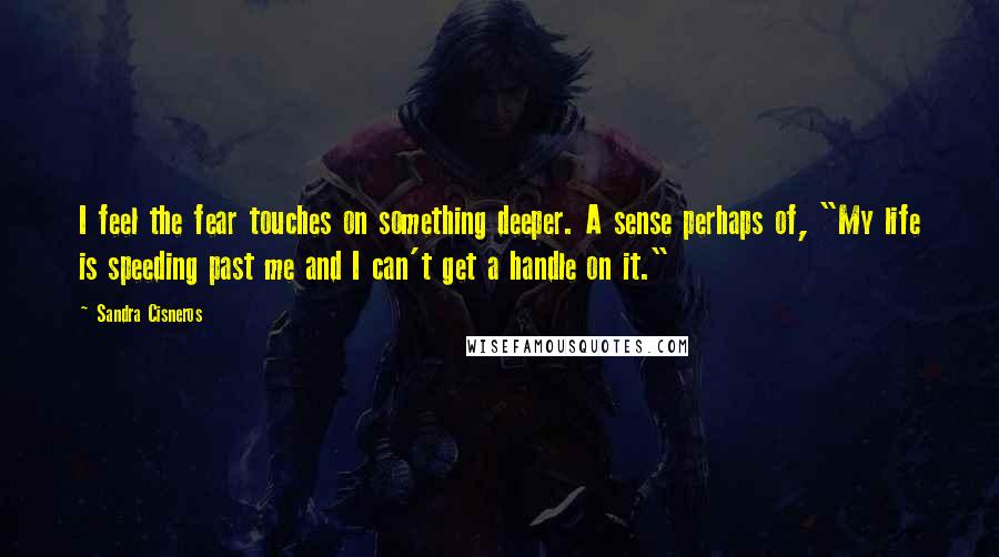 Sandra Cisneros Quotes: I feel the fear touches on something deeper. A sense perhaps of, "My life is speeding past me and I can't get a handle on it."