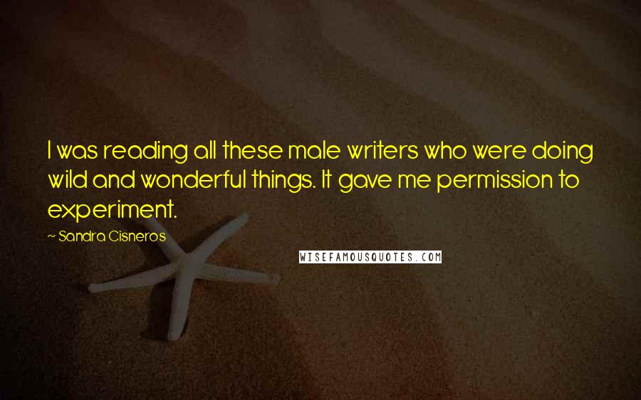 Sandra Cisneros Quotes: I was reading all these male writers who were doing wild and wonderful things. It gave me permission to experiment.