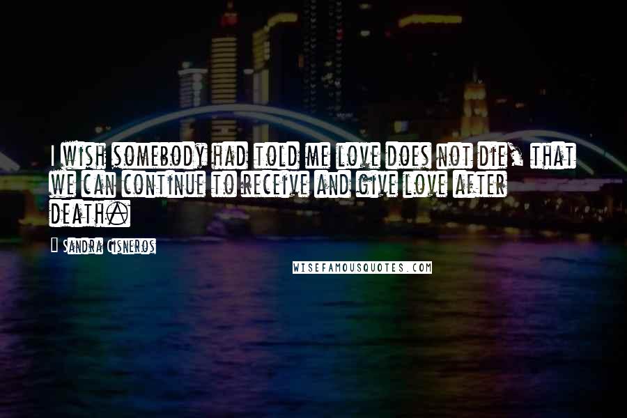 Sandra Cisneros Quotes: I wish somebody had told me love does not die, that we can continue to receive and give love after death.