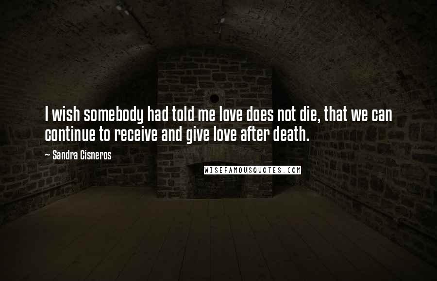 Sandra Cisneros Quotes: I wish somebody had told me love does not die, that we can continue to receive and give love after death.