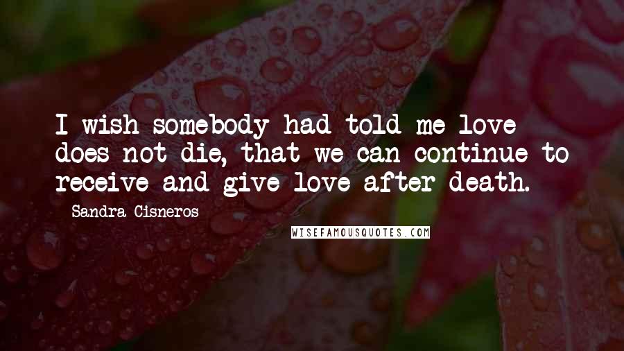 Sandra Cisneros Quotes: I wish somebody had told me love does not die, that we can continue to receive and give love after death.