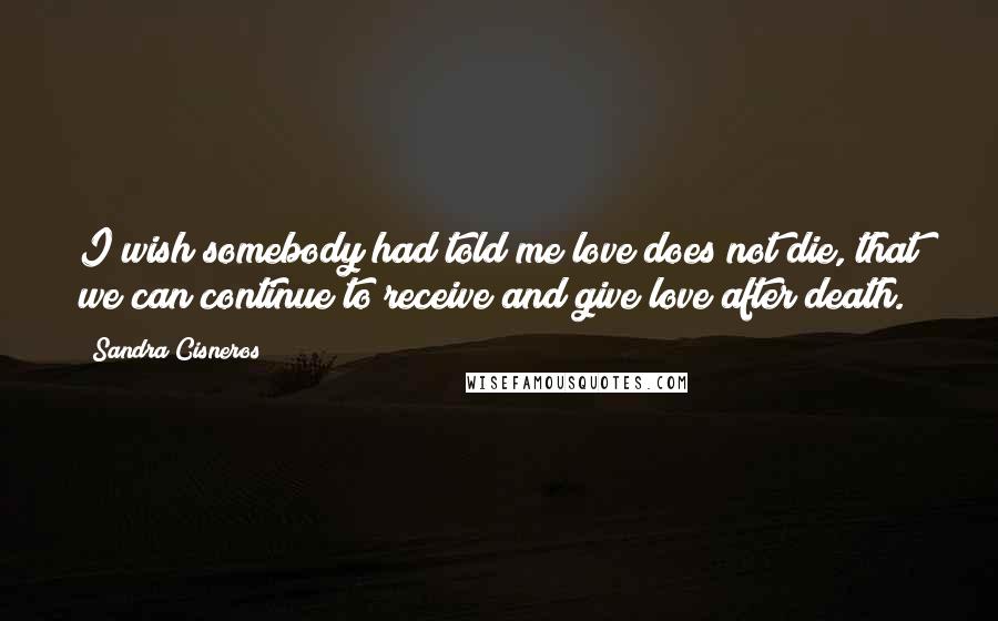 Sandra Cisneros Quotes: I wish somebody had told me love does not die, that we can continue to receive and give love after death.