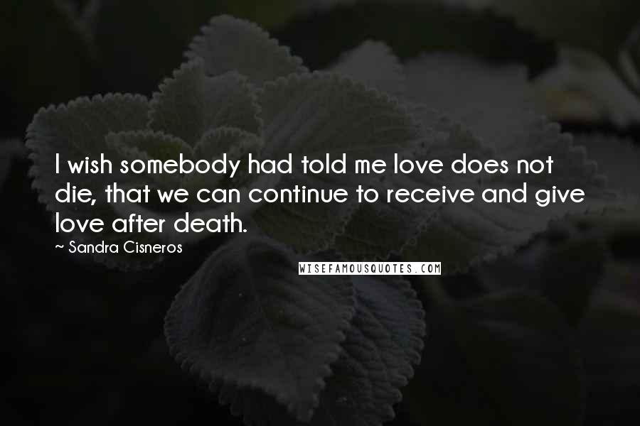 Sandra Cisneros Quotes: I wish somebody had told me love does not die, that we can continue to receive and give love after death.