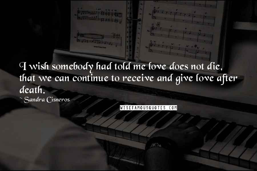 Sandra Cisneros Quotes: I wish somebody had told me love does not die, that we can continue to receive and give love after death.