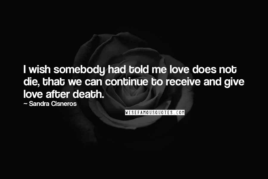 Sandra Cisneros Quotes: I wish somebody had told me love does not die, that we can continue to receive and give love after death.