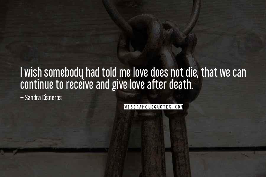 Sandra Cisneros Quotes: I wish somebody had told me love does not die, that we can continue to receive and give love after death.