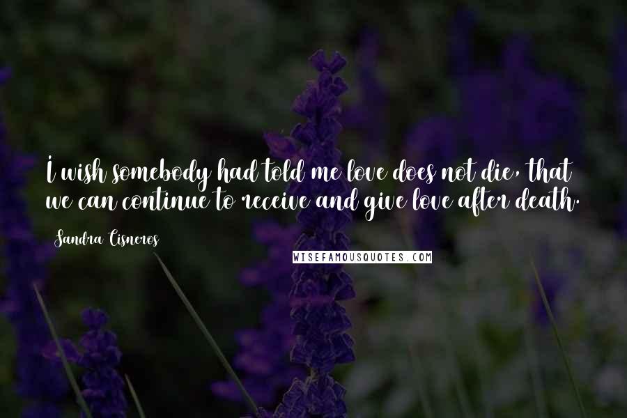 Sandra Cisneros Quotes: I wish somebody had told me love does not die, that we can continue to receive and give love after death.