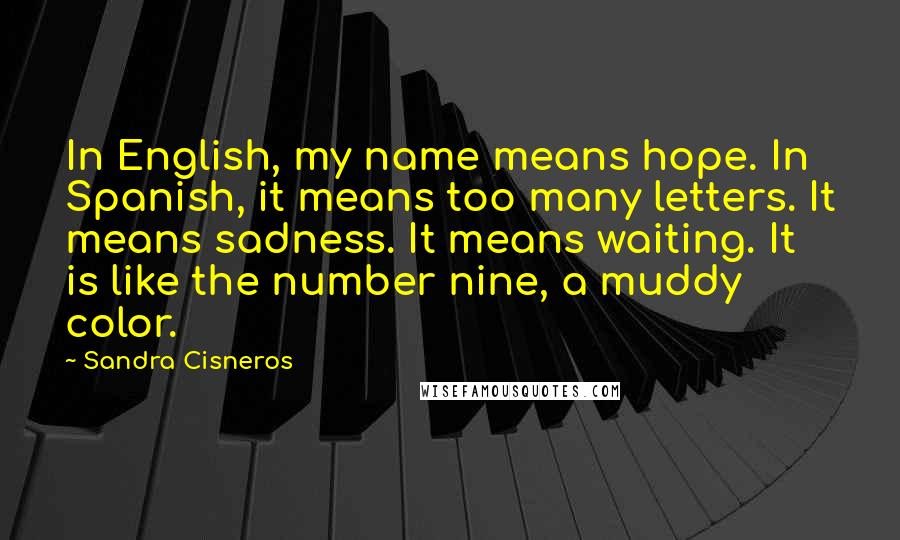 Sandra Cisneros Quotes: In English, my name means hope. In Spanish, it means too many letters. It means sadness. It means waiting. It is like the number nine, a muddy color.